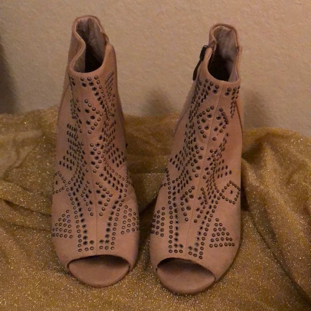 Vince Camuto Nude Studded Peeptoe Booties